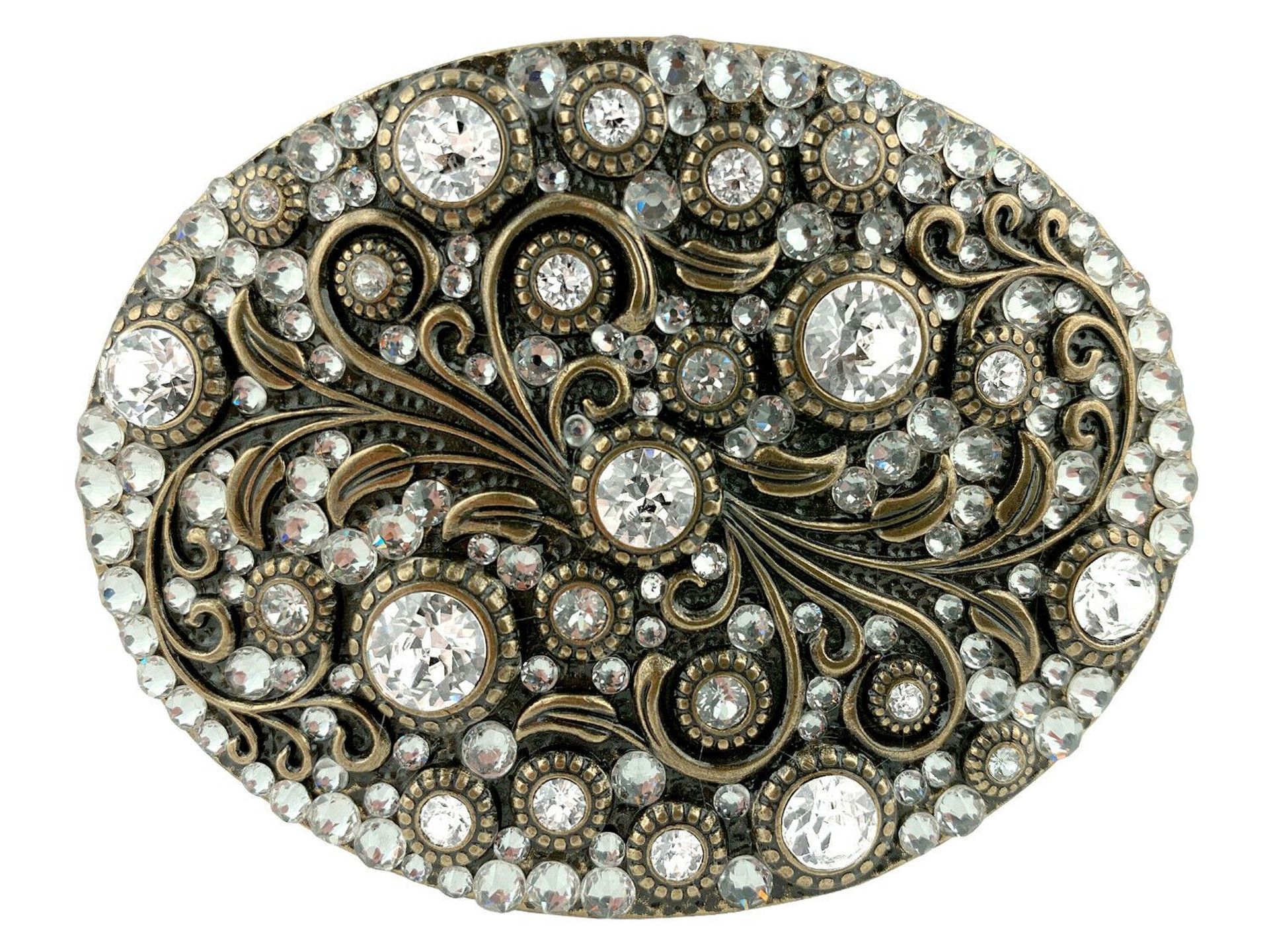 Rhinestone Crystal Belt Buckle Brass Oval Floral Engraved Buckle ...