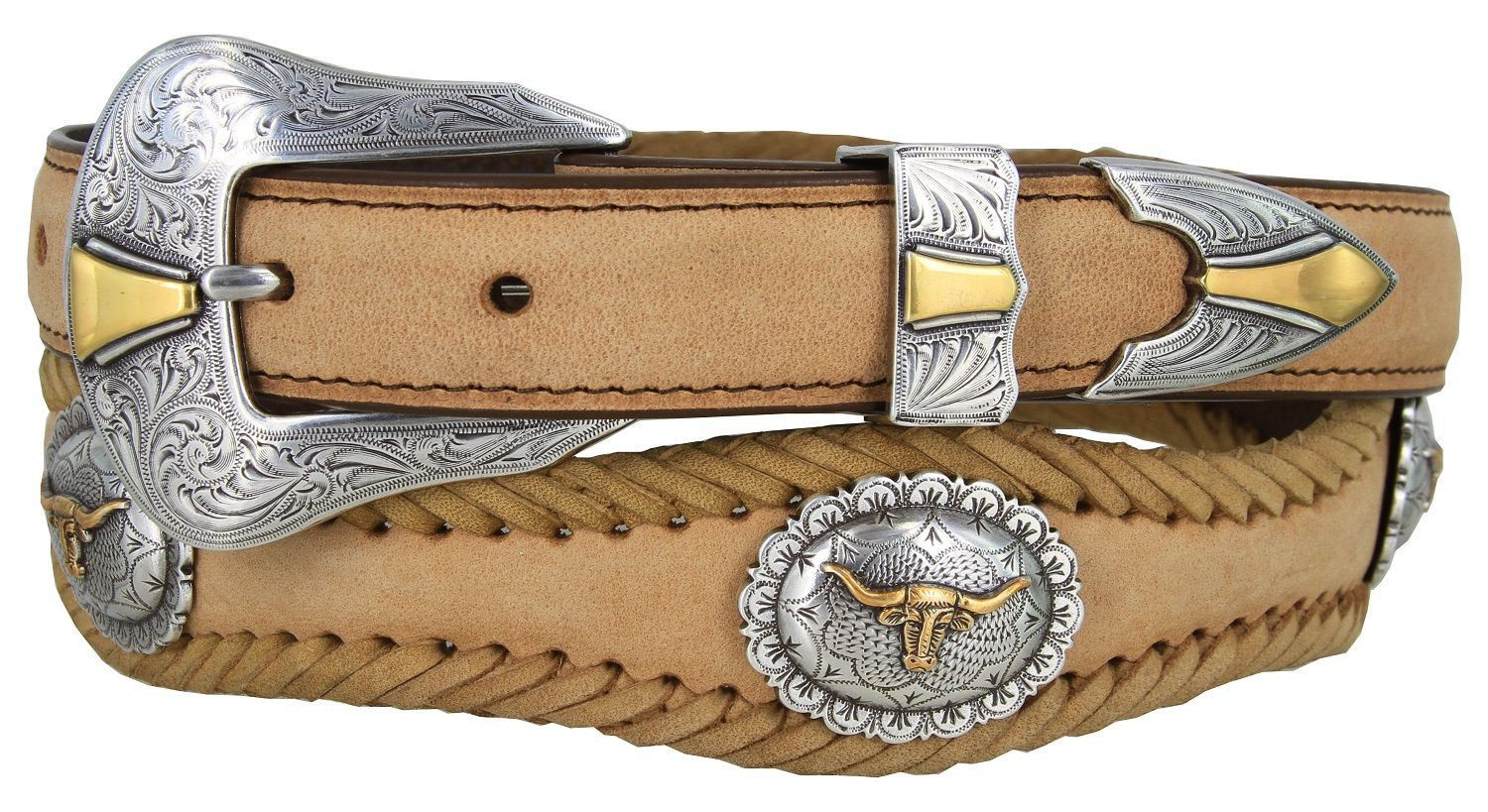 5PC 54x31mm Western Gold & Silver Longhorn Bull Rhombus Leathercraft Belt Conchos – Screw Back