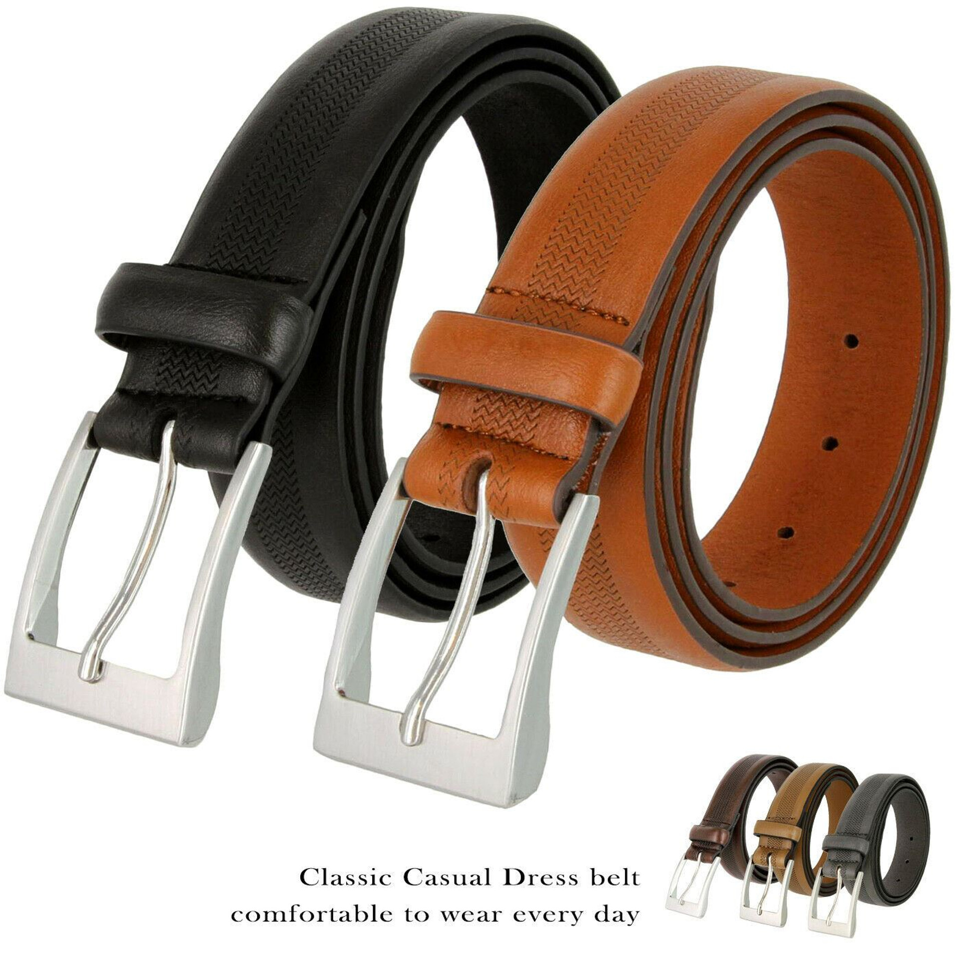 LA1130 Men's Belt Engraved Vegan Synthetic Leather Casual Dress Belt 1 ...