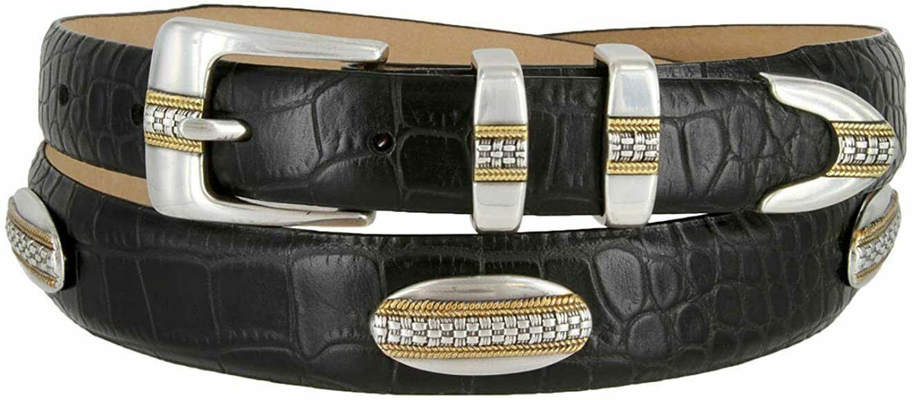 CNVY S074 Vera Pella Italian Genuine Leather Men's Dress Belt – 1-1/8" Wide, Designer Style