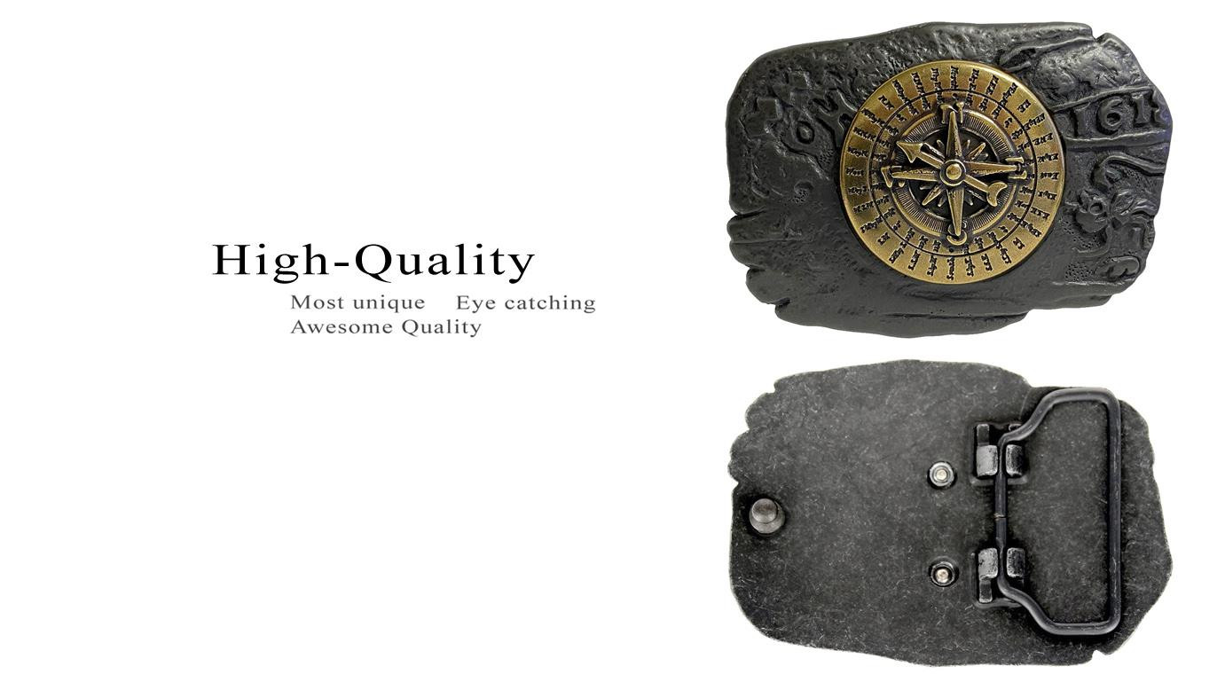 Antique Copper Pirate Brass Compass Engraved Belt Buckle