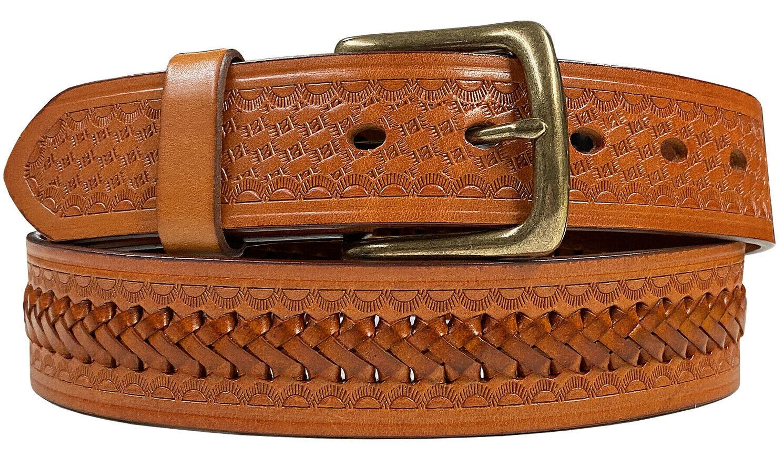 2283 Western Basketweave Hand-Woven Braided Genuine Full Grain Leather ...