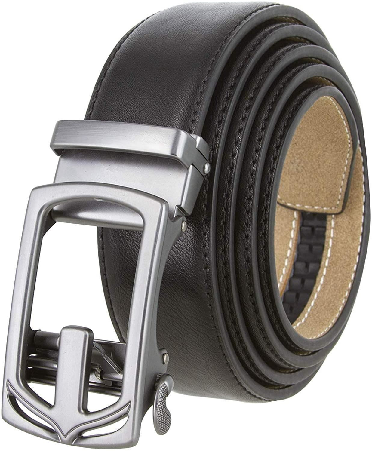 352064 Men's Slide Ratchet Belt Leather Casual Dress Belt 13/8"(35mm