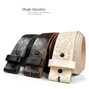 Genuine Full Grain Western Floral Engraved Tooled Leather Belt Strap with Snaps on 1-1/2"(38mm) Wide
