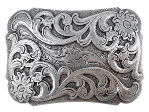 Western Floral Scroll Engraved Belt Buckle Fits 1-1/2"(38mm) Belt Strap (Antique Silver)