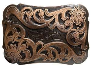 Western Floral Scroll Engraved Belt Buckle Fits 1-1/2"(38mm) Belt Strap (Copper)