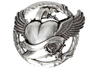 HA1353 Antique Engraved Flying Heart Belt Buckle Fits 1-1/2" Wide Belt