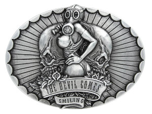 The Devil Comes Smiling Buckle Antique Engraved Unique Buckle