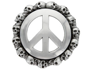 Unique Buckle Antique Peace Sign Skull Engraved Belt Buckle