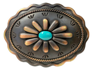 Western Antique Copper Patina With Simulated Turquoise Belt Buckle fits 1-1/2"(38mm)