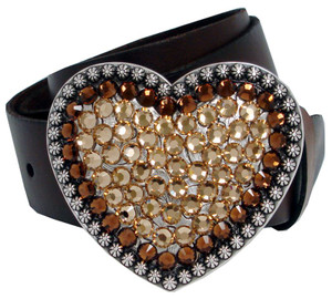 Colorado Topaz Rhinestone Crystal Heart Buckle Genuine Full Grain Leather Belt 1-1/2"(38mm) Wide