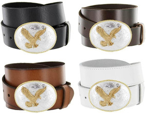 Western Gold American Eagle Buckle Genuine Full Grain Leather Casual Jean Belt 1-1/2"(38mm) Wide