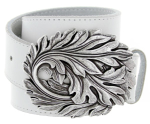 Antique Leaf Engraved Buckle Genuine Full Grain Leather Casual Jean Belt 1-1/2"(38mm) Wide