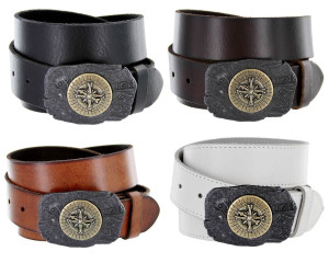 Compass Buckle Genuine Full Grain Leather Casual Jean Belt 1-1/2"(38mm) Wide