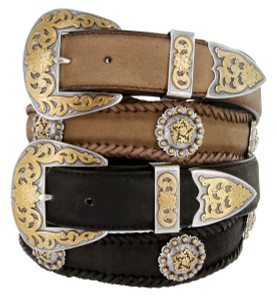 Gold Coloma Conchos Crazy Horse Scalloped Genuine Leather Western Belt 1-1/2"(38mm) Wide