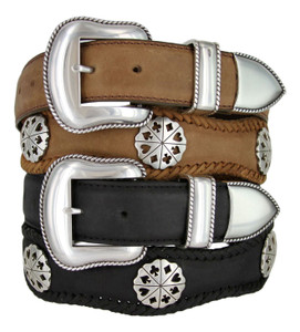 Antique Card Suit Conchos Crazy Horse Scalloped Genuine Leather Western Belt 1-1/2"(38mm) Wide