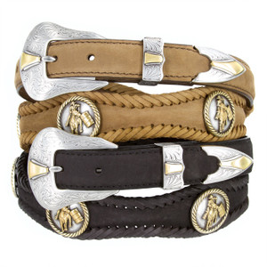 Goldfield Goldfield Barrel Racer Conchos Crazy Horse Scalloped Genuine Leather Western Belt 1"(25mm) Wide