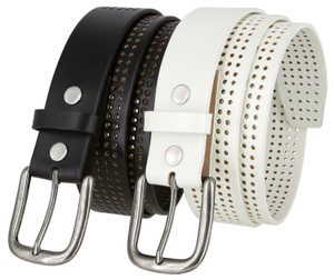 Park Hills Perforated Belt Genuine Full Grain Leather Belt 1-1/2"(38mm) Wide