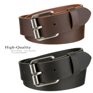 T3265 Antique roller Buckle Genuine Full Grain Leather Casual Jean Belt 1-1/2"(38mm) Wide
