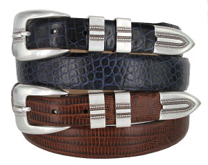 Vincente Silver  Genuine Full-Grain Cowhide Leather Designer Golf Dress Belt