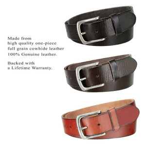 CX160 Antique Classic Buckle Genuine Full Grain Leather Casual Jean Belt 1-1/2"(38mm) Wide