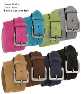 A399 Antique Classic Buckle Suede Leather Casual Jean Belt 1-1/2"(38mm) Wide