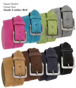 A399 Antique Classic Buckle Suede Leather Casual Jean Belt 1-1/2"(38mm) Wide