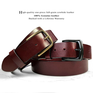 Classic Burgundy Belt Genuine Full Grain Leather Casual Jean Belt 1-1/2"(38mm) Wide