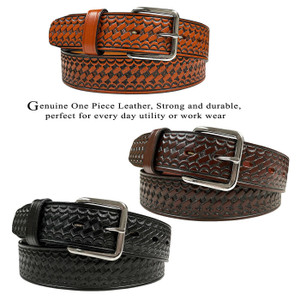 Utility Uniform Work Belt Basketweave One Piece Full Grain Cowhide Leather Belt 1-1/2"(38mm) Wide