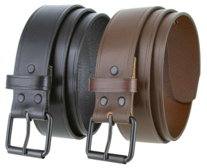Black Roller Buckle Genuine Full Grain Cowhide Leather Casual Jean Belt 1-1/2"(38mm) Wide