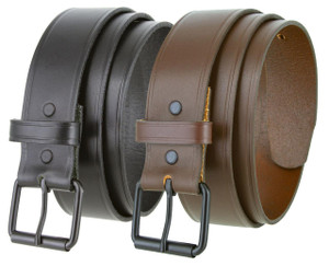 Black Roller Buckle Genuine Full Grain Cowhide Leather Casual Jean Belt 1-1/2"(38mm) Wide