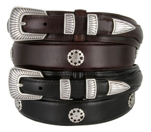 Five Card Stud Poker Conchos Belt Western Oil Tanned Genuine Leather Ranger Belt