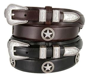 Silver Star Conchos Belt Western Oil Tanned Genuine Leather Ranger Belt