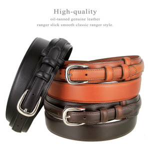 Western Oil-Tanned Genuine Leather Ranger Belt 1-3/8"(35mm) Taper to 3/4"(19mm) Wide