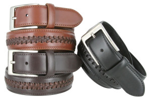 Center Cross-weaved Braided Leather Belt Laced Woven Casual Dress Belt 1-3/8"(35mm) Wide
