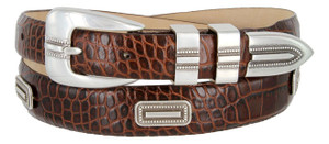 Silver Vincente Conchos Genuine Full-Grain Cowhide Leather Designer Dress Belt