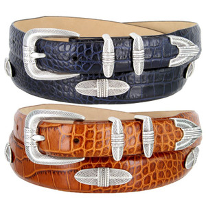 Rattan Silver Genuine Full-Grain Cowhide Leather Designer Dress Conchos Belt