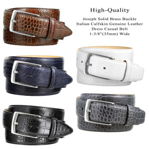 Joseph Solid Brass Buckle  Genuine Full-Grain Cowhide Leather Dress Casual Belt 1-3/8"(35mm) Wide