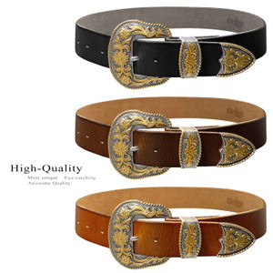 Western Antique Gold Floral Engraved Buckle Genuine Full Grain Leather Casual Jean Belt 1-1/2"(38mm) Wide
