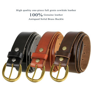 Solid Brass Buckle Genuine Full Grain Leather Casual Jean Belt 1-1/2"(38mm) Wide