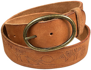 Casual Jean Belt Tree of Life Embossed Genuine Full Grain Leather Belt 1-3/4"(45mm) Wide