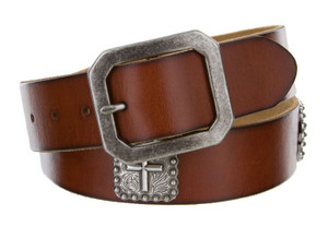 Silver Cross Conchos Genuine Full Grain Leather Casual Jean Belt 1-1/2"(38mm) Wide