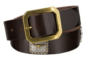 Gold Longhorn Conchos Genuine Full Grain Leather Casual Jean Belt 1-1/2"(38mm) Wide