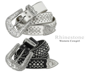 50116 Rhinestone Belt Fashion Western Bling Crystal Genuine Leather Belt 1-1/2"(38mm) Wide