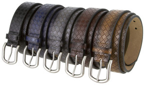 BS351407 Vegan Synthetic Leather Belt Engraved Casual Jean Belt 1-3/8"(35mm) Wide