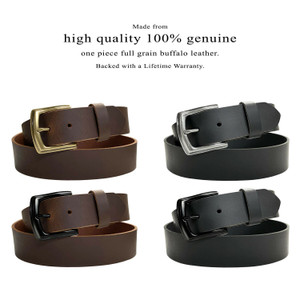 P3926 Antique Engraved Buckle Genuine Full Grain Leather Casual Jean Belt 1-1/2"(38mm) Wide