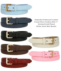 7085 Women's Belt Embossed Leather Casual Dress Skinny Belt 1"(25mm) Wide
