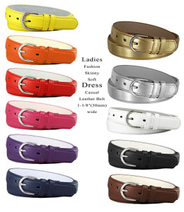 188 Women's Belt Smooth Leather Casual Dress Skinny Belt 1-1/8"(30mm) Wide