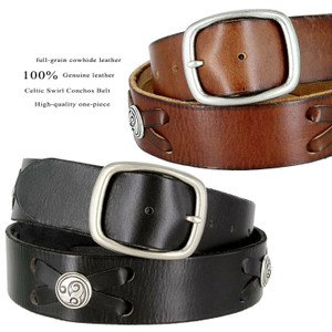 Antique Buckle Celtic Conchos Casual Jean Belt Full Grain Leather Belt 1-3/4"(45mm) Wide