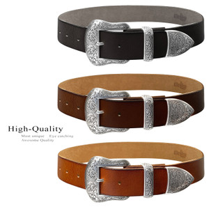 S5732 Western Antique Floral Engraved Buckle Genuine Full Grain Leather Casual Jean Belt 1-1/2"(38mm) Wide